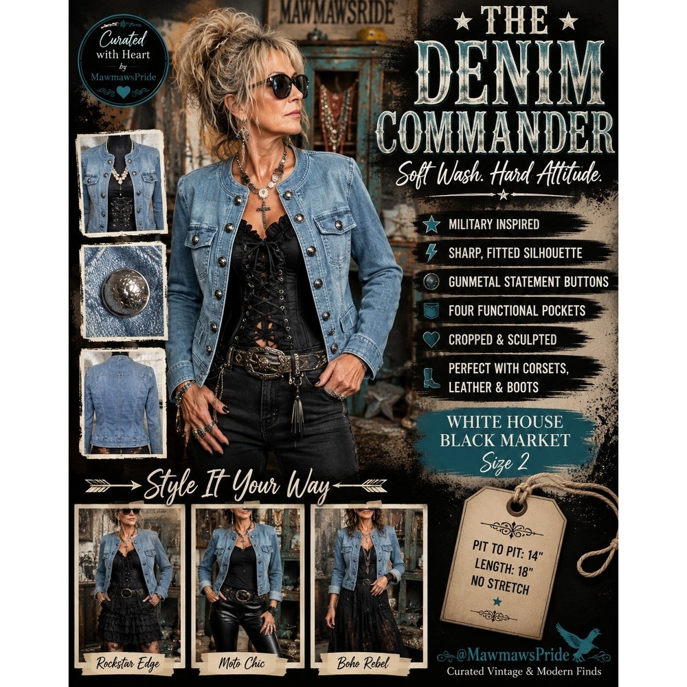 ⚔️ THE DENIM COMMANDER — WHBM Military Moto Cropped Jacket Size 2